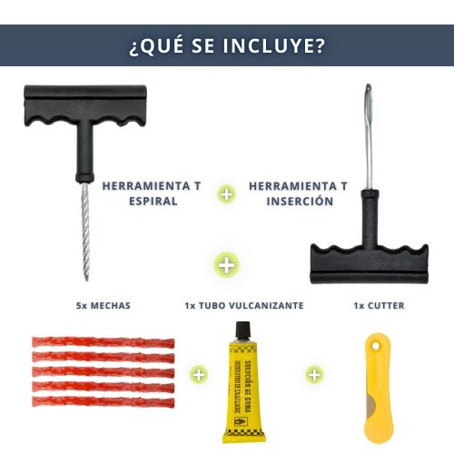IBRIQO® Kit Reparación de Pinchazos para Neumáticos Vehiculos Motos con Mechas y Pegamento 3