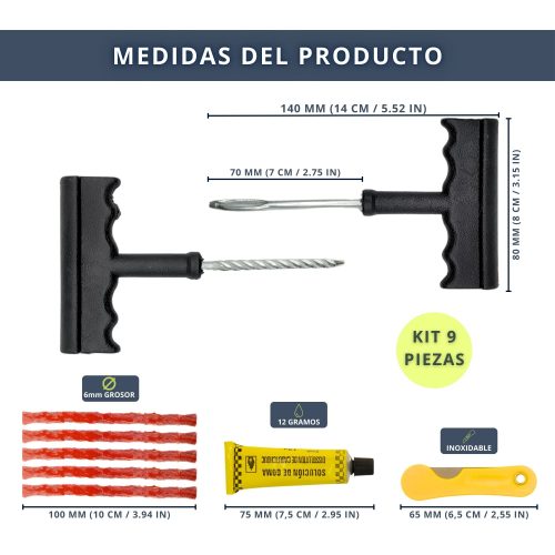 IBRIQO® Kit Reparación de Pinchazos para Neumáticos Vehiculos Motos con Mechas y Pegamento 4