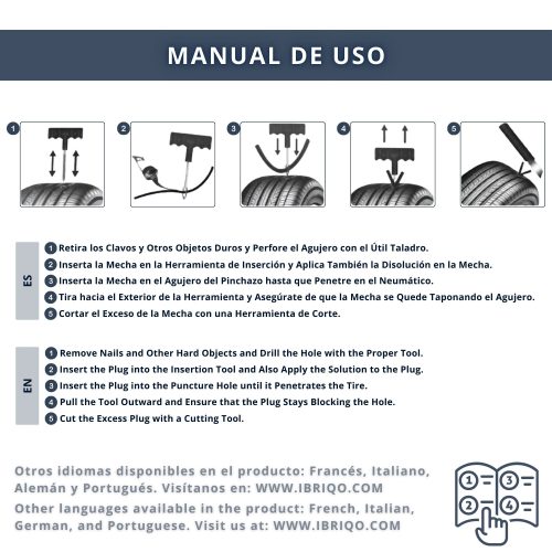 IBRIQO® Kit Reparación de Pinchazos para Neumáticos Vehiculos Motos con Mechas y Pegamento 5