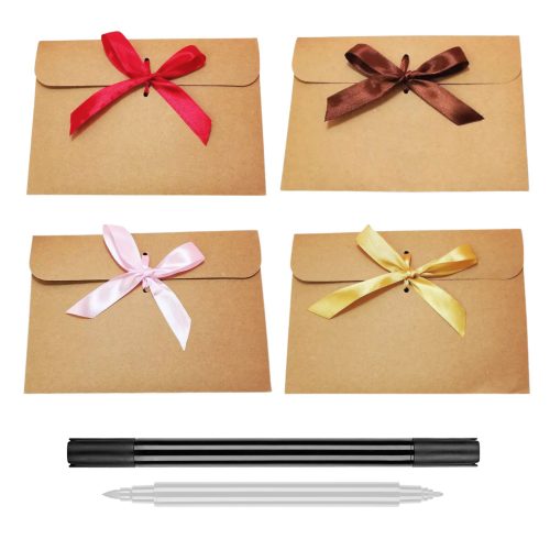 30 Sobres Vintage Papel Kraft con Cinta Roja, Dorada, Marron o Rosa y Rotulador Regalo