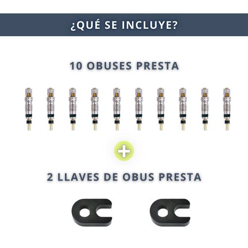 IBRIQO® 10 Obuses Válvula Presta + 2 Llaves Bicicleta 2