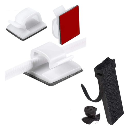 IBRIQO® Clips Blancos Adhesivos Sujeta Cables Organizador con Bridas Velcro 1