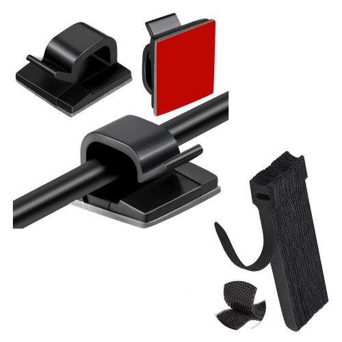 IBRIQO® Clips Negros Adhesivos Sujeta Cables Organizador con Bridas Velcro 1