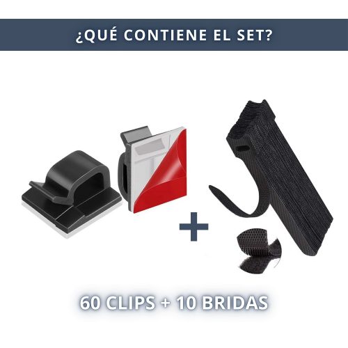 IBRIQO® Clips Negros Adhesivos Sujeta Cables Organizador con Bridas Velcro 2