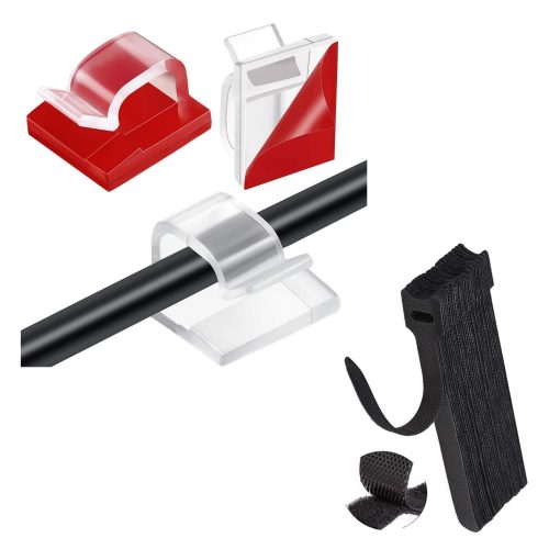 IBRIQO® Clips Transparentes Adhesivos Sujeta Cables Organizador con Bridas Velcro 1