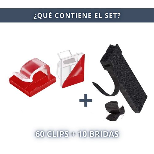 IBRIQO® Clips Transparentes Adhesivos Sujeta Cables Organizador con Bridas Velcro 2