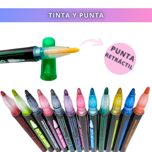 IBRIQO® Rotuladores Purpurina 12 Colores Metalizados Lettering Mandalas Manualidades 2