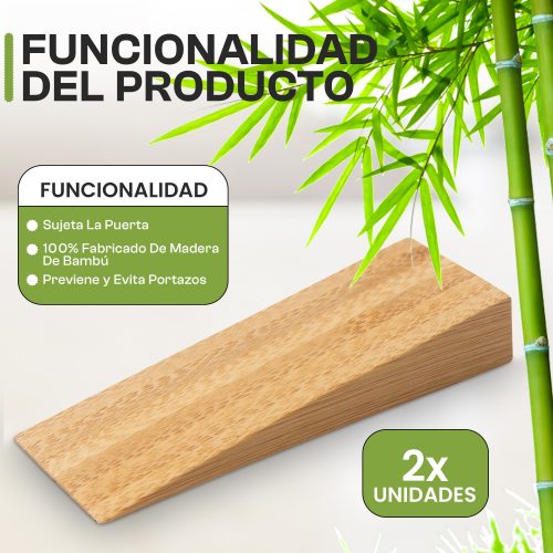 Set 2 Topes Cuñas de Madera Bambu Puertas Antideslizante Sujeta Puertas 4