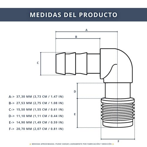 CONECTOR CODO 90º CON ROSCA 1,2_ 6