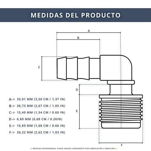 CONECTOR CODO 90º CON ROSCA 3,4_ 6