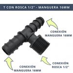 IBRI0030005 CONECTOR T DOBLE EMPALME CON ROSCA 1,2 - MANGUERA 16MM 3
