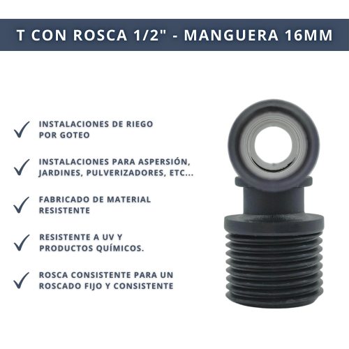 IBRI0030005 CONECTOR T DOBLE EMPALME CON ROSCA 1,2 - MANGUERA 16MM 4