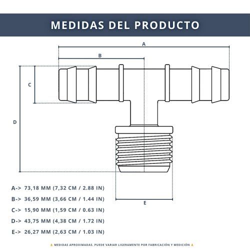 IBRI0030006 CONECTOR T DOBLE EMPALME CON ROSCA 3,4 - MANGUERA 16MM 6