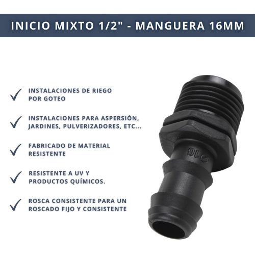 IBRI0030009 CONECTOR ENLACE MIXTO MANGUERA 16MM - ROSCA 1,2 4