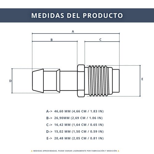 IBRI0030009 CONECTOR ENLACE MIXTO MANGUERA 16MM - ROSCA 1,2 6