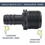IBRI0030010 CONECTOR ENLACE MIXTO MANGUERA 16MM - ROSCA 3,4 3