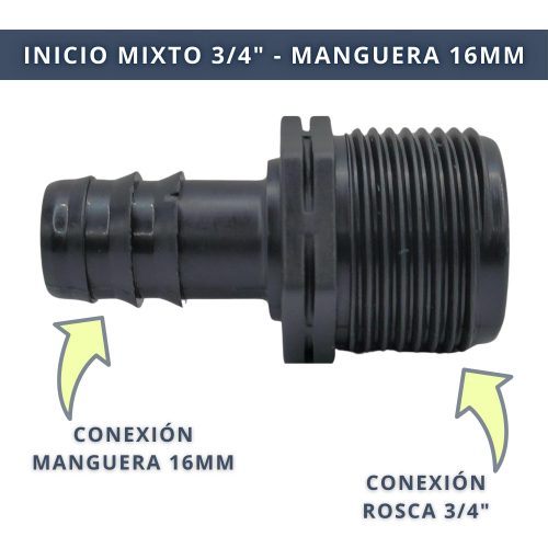 IBRI0030010 CONECTOR ENLACE MIXTO MANGUERA 16MM - ROSCA 3,4 3