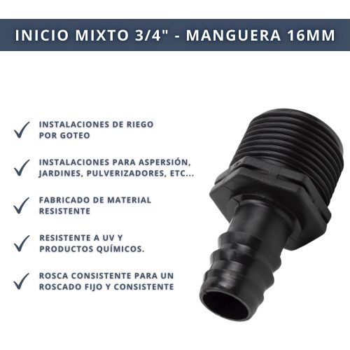 IBRI0030010 CONECTOR ENLACE MIXTO MANGUERA 16MM - ROSCA 3,4 4