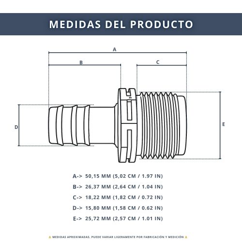 IBRI0030010 CONECTOR ENLACE MIXTO MANGUERA 16MM - ROSCA 3,4 6